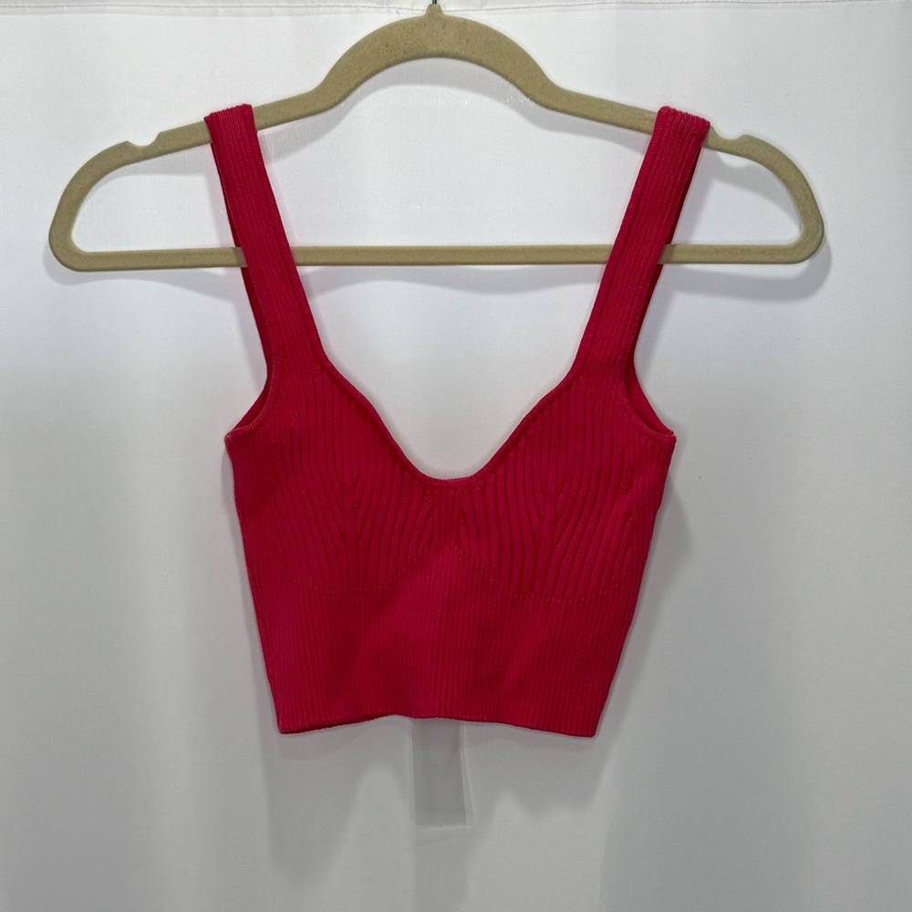 NWT Maniere De Voir Pink Ribbed Contour Crop Top - Picture 6 of 13